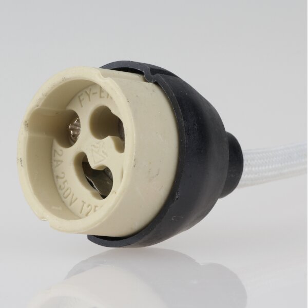 GZ/GU10 Hochvolt-Lampenfassung mit 23 cm PTFE-Leitung und Gewebeschutz temperaturbeständig bis 250°C