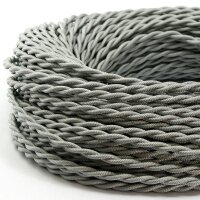 Textilkabel Stoffkabel silber 3-adrig 3x0,75 gedreht...