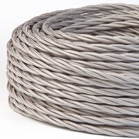 Textilkabel Stoffkabel silber 3-adrig 3x0,75 gedreht...