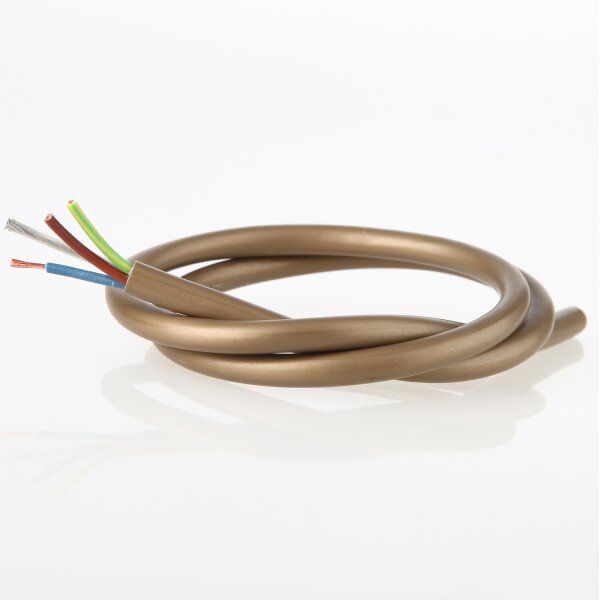 PVC-Lampenkabel Rundkabel gold 3-adrig 3x0,75 mm² H03VV-F mit integriertem Stahlseil als Zugentlastung - Meterware