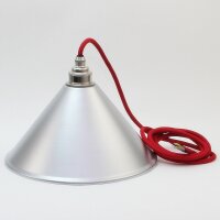 Lampenschirm silber Textilkabel-Pendel rot mit E27...