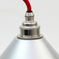 Lampenschirm silber Textilkabel-Pendel rot mit E27...