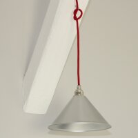 Lampenschirm silber Textilkabel-Pendel rot mit E27 Vintage Metall-Fassung