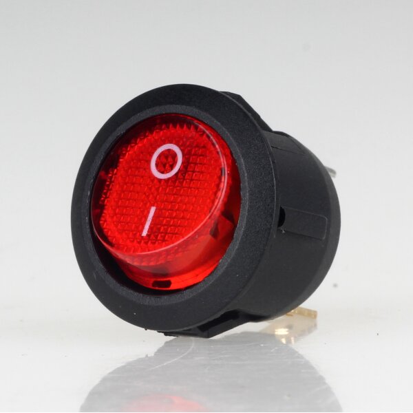 Wippschalter rot beleuchtet 1-polig EIN/AUS  rund Einbaumaß 19mm 250V/6A