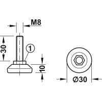 Häfele M8 Verstellschraube Regulierschraube Stellschraube Stellfuß Möbelfuß 30mm