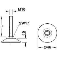 Häfele M10 Verstellschraube Regulierschraube Stellschraube Stellfuß Möbelfuß mit Kunststoff Fußteller 50mm