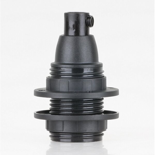 E14 Lampenfassung Thermoplast/Kunststoff schwarz mit Zugentlastung und Schraubringe