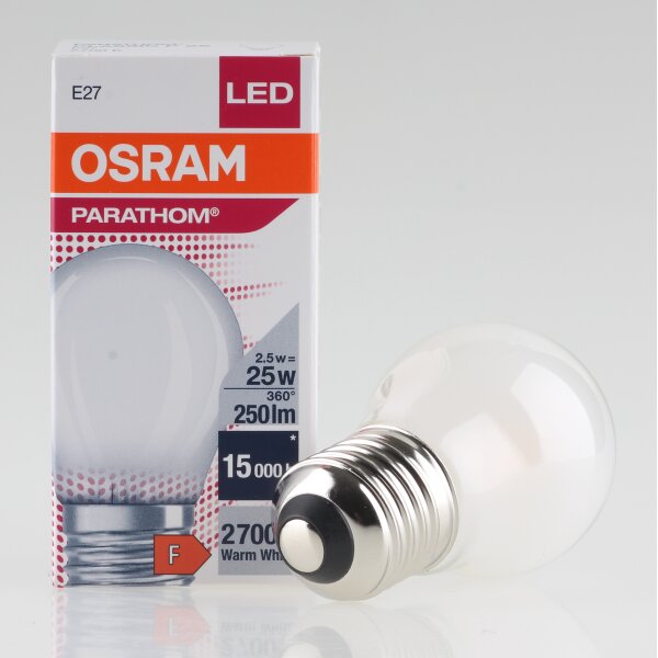 E27 LEDVANCE LED Classic Leuchtmittel 2,5W(=25W) 240V 250 lm Tropfen-Form matt warmweiß