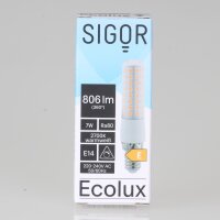 Sigor E14 LED Röhrenlampe klar 7W (60W) 2700K...