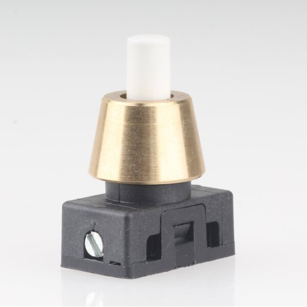 Lampen Einbau-Druckschalter weiß mit M10x1 Schrägmutter glatt Messing roh 250V/2A 1-polig