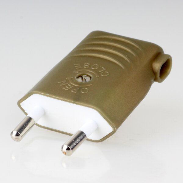 Eurostecker Europa-Flachstecker gold 250V/6A mit Schraubkontakte und seitlichem Kabelauslass