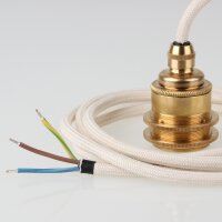 Textilkabel Lampenpendel Elfenbein mit E27 Vintage Fassung Metall Messing