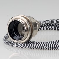 Textilkabel Lampenpendel schwarz-weiß Zickzack mit E27 Vintage Fassung Metall Nickel matt
