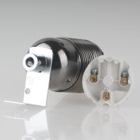 E27 Lampenfassung Metall schwarz-chrom mit Winkel & Zugentlastung verchromt