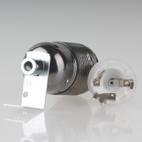E27 Lampenfassung Metall schwarz-chrom mit Winkel & Zugentlastung verchromt