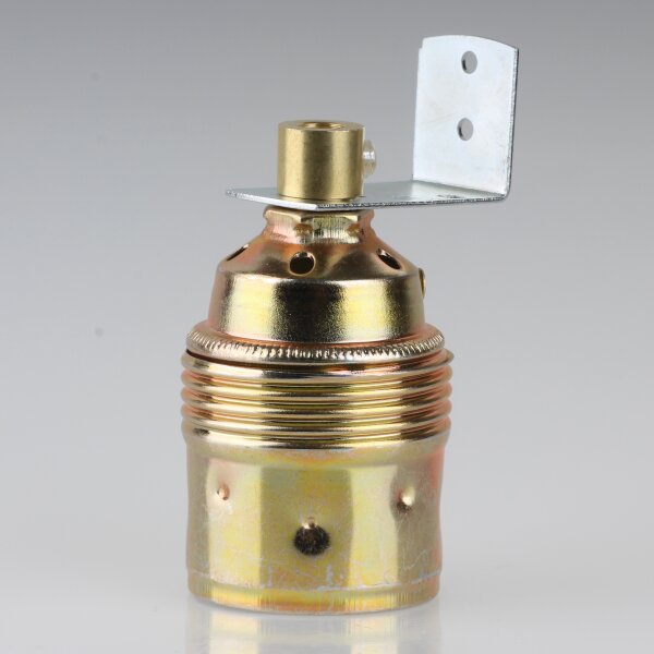 E27 Premium Lampenfassung Metall vermessingt mit Winkel & Zugentlastung