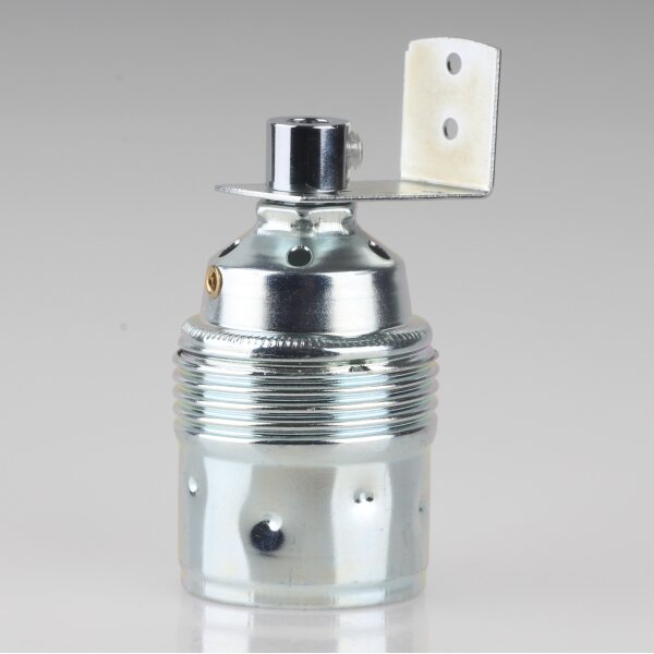 E27 Premium Lampenfassung Metall verchromt mit Winkel & Zugentlastung