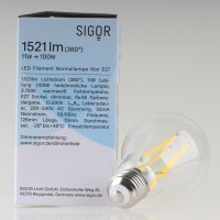 Sigor E27 LED Filament Leuchtmittel klar 11W=(100W) 220-240V 1521 lm 2700K warmweiß dimmbar