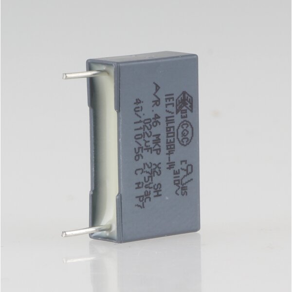 0.022uF 275V X2 Entstörkondensator 18x10.5mm Rastermaß 15mm grau
