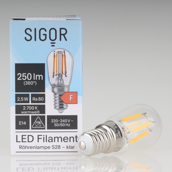 Sigor E14 LED Filament Birnenlampe klar 2.5W=(25W) 250lm 2700K warmweiß