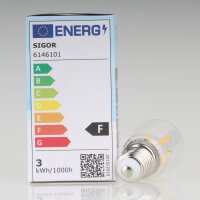 Sigor E14 LED Filament Birnenlampe klar 2.5W=(25W) 250lm 2700K warmweiß