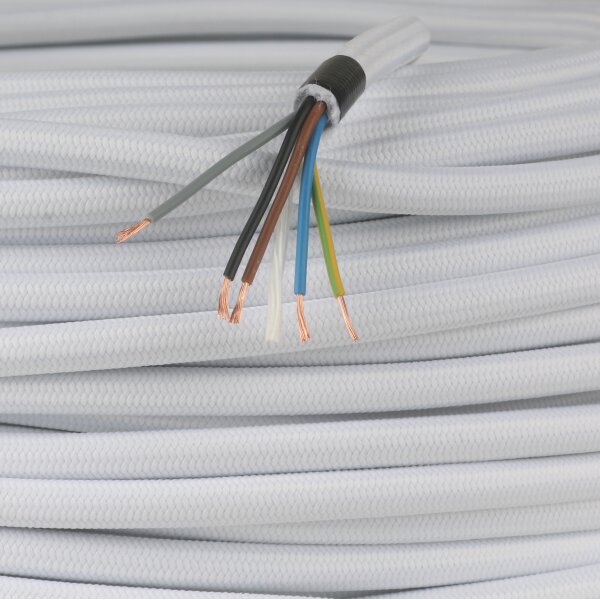Textilkabel weiß 5-adrig 5x0,5mm² Steuerleitung PVC-Schlauchleitung