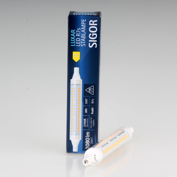 Sigor LUXAR R7s LED-Stablampe Leuchtmittel 8W/220-240V 2.700K 1080 lm warmweiß 117mm