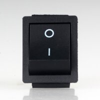 Wippschalter schwarz 2-polig EIN/AUS 30x22 mm 250V/16A unbeleuchtet mit PVC-Schutzkappe