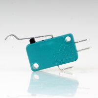 Mikroschalter 1-polig 10A/250V AC grün mit gebogenem Hebel 28 mm lang