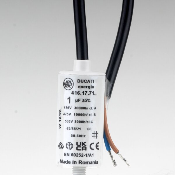 1,0uF 450V Anlaufkondensator Betriebskondensator Motorkondensator mit Kabel spritzwassergeschützt