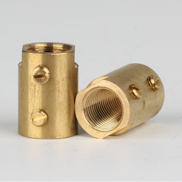 M10x1 Messing Verbindungsmuffe – Gewinde-Adapter, roh unbehandelt, 20 mm, mit 2x M4 Quergewinde & Schlüsselweite 12x4