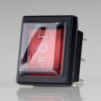 Einbau-Wippschalter rot beleuchtet 2-polig EIN/AUS/EIN 30x22mm 250V/16A mit PVC-Staubkappe