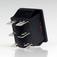 Einbau-Wippschalter rot beleuchtet 2-polig EIN/AUS/EIN 30x22mm 250V/16A mit PVC-Staubkappe