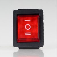 Einbau-Wippschalter rot beleuchtet 2-polig EIN/AUS/EIN 30x22mm 250V/16A mit PVC-Staubkappe