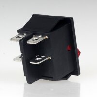 Einbau-Wippschalter rot beleuchtet 2-polig EIN/AUS 30x22mm 250V/16A mit PVC-Schutzkappe