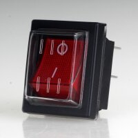 Einbau-Wippschalter rot beleuchtet 2-polig EIN/AUS 30x22mm 250V/16A mit PVC-Schutzkappe