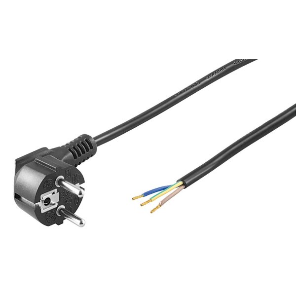 2 m Netzkabel Anschlusskabel 3x0,75mm² schwarz mit Schutzkontakt Winkel-Stecker