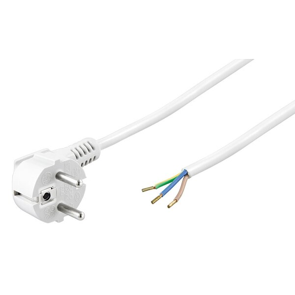 2 m Netzkabel Anschlusskabel 3x0,75mm² weiß mit Schutzkontakt Winkel-Stecker