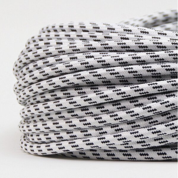 Textilkabel Stoffkabel schwarz-weiß 3-adrig 3x0,75 Zug-Pendelleitung S03RT-F 3G0,75