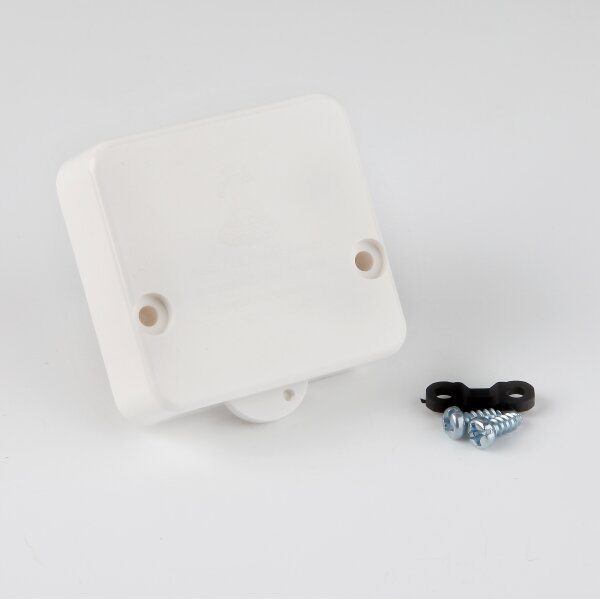 Einbau-Truhentaster weiß – 1-polig, 230V/2A, mit Gehäuse und Zugentlastung, Interbär 50x50 mm