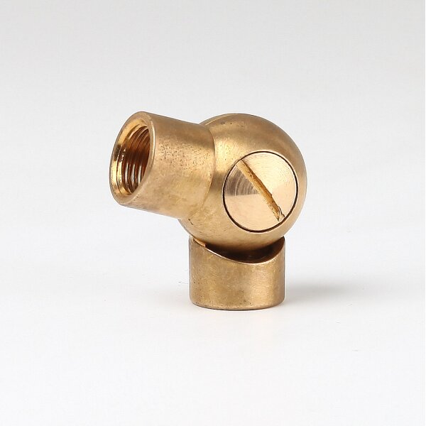 Lampen Kugelgelenk 19x33 mm, Messing roh, M10x1 Innengewinde auf M10x1 Innengewinde 90° kippbar