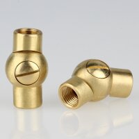 Lampen Kugelgelenk 19x33 mm, Messing roh, M10x1 Innengewinde auf M10x1 Innengewinde 90° kippbar