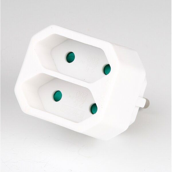 Schutzkontaktstecker-Adapter, weiß – 2 Eurosteckdosen, 250V/2,5A, mit Kinderschutz