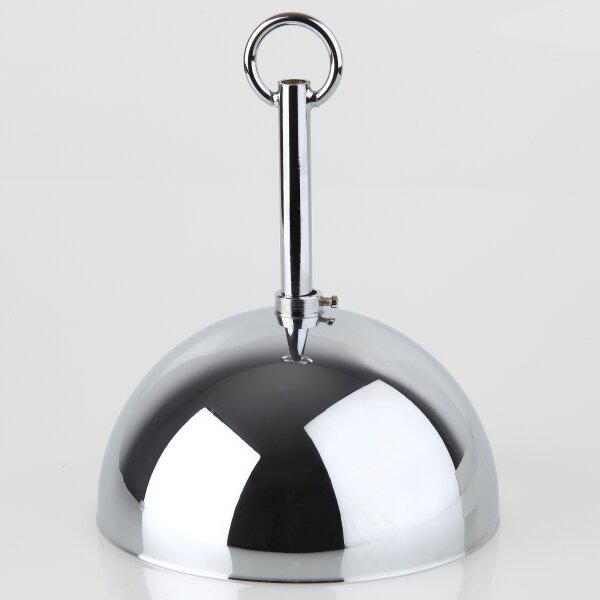 Lampen Baldachin Metall verchromt poliert 120x62 mm große Kugelform mit Pendelrohr und Leuchtenaufhänger