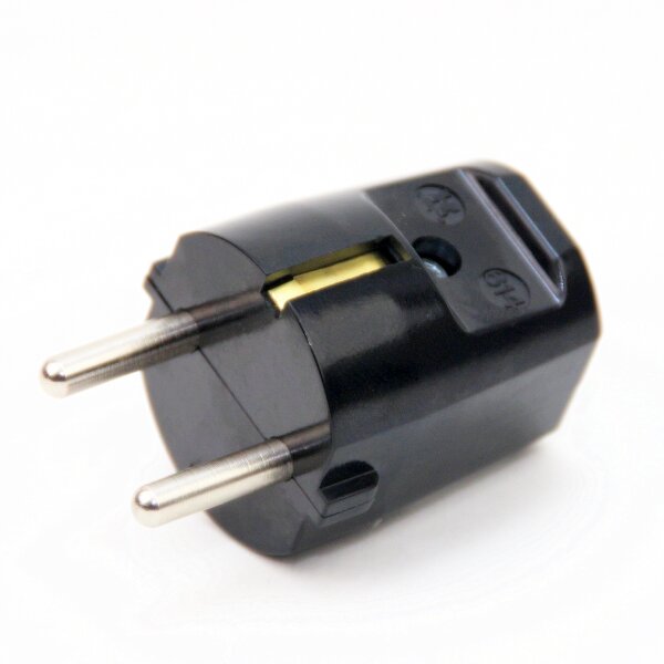 Schutzkontakt-Stecker schwarz – 250V/16A Bakelit-Optik – mit Schraubkontakten und Zugentlastung, Kaiser