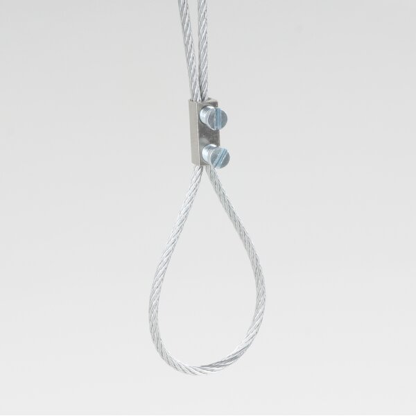 Stahlseil-Halter / Drahtseilhalter – Lüsterklemmeneinsatz 5×10 mm, vernickelt, mit Schrauben