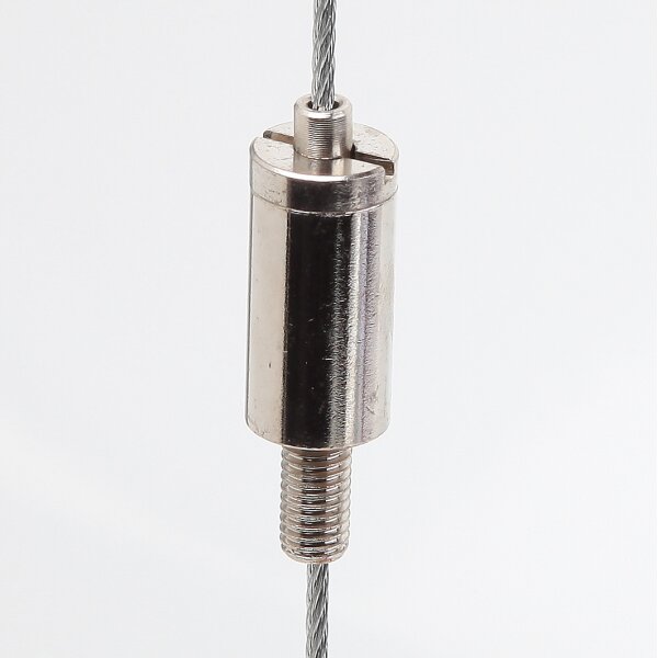 M5x10 mm Außengewinde Messing Seilstopper mit Befestigungsschlitz, vernickelt, 10x30 mm