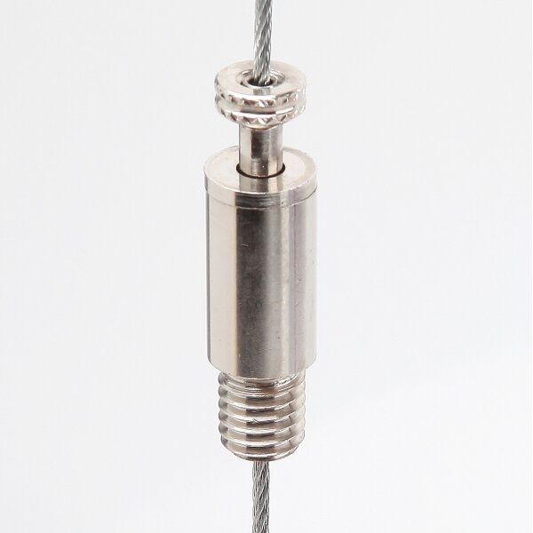 M8x8 mm Außengewinde Messing Seilstopper mit Zugbetätigung, vernickelt, 10x33 mm