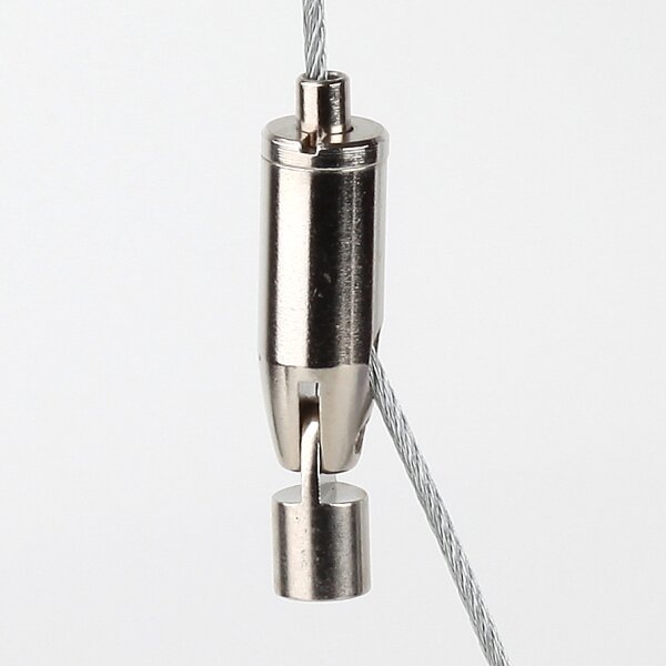 M5x4 mm Innengewinde Messing Seilstopper mit seitlichem Ausgang und Gelenk, vernickelt, 9x32 mm