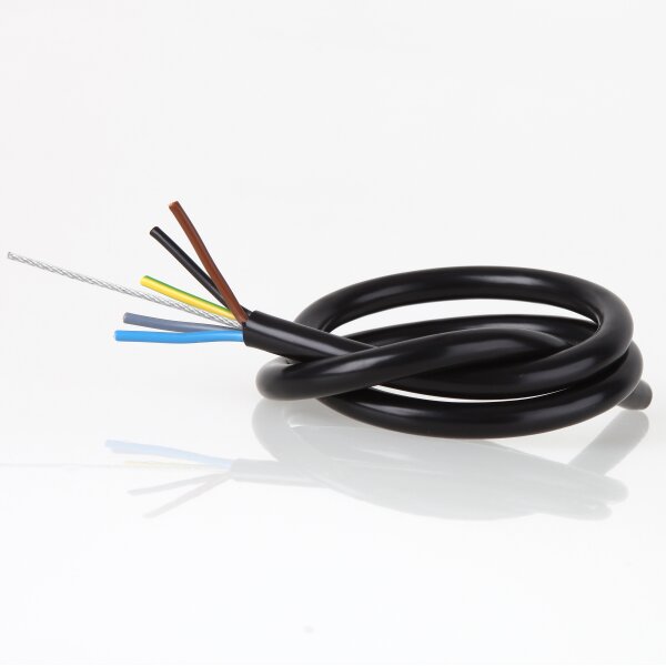 PVC-Schlauchleitung Lampenkabel 5-adrig 5x0,75 mm² schwarz mit integriertem Stahlseil - Meterware